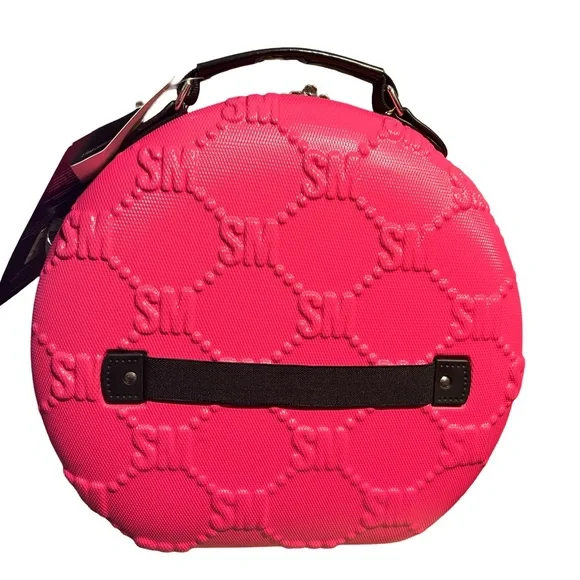 Steve Madden NWT Plastic Pink Hat Box/Cosmetic Case Hard Luggage Crossbody - Picture 4 of 9